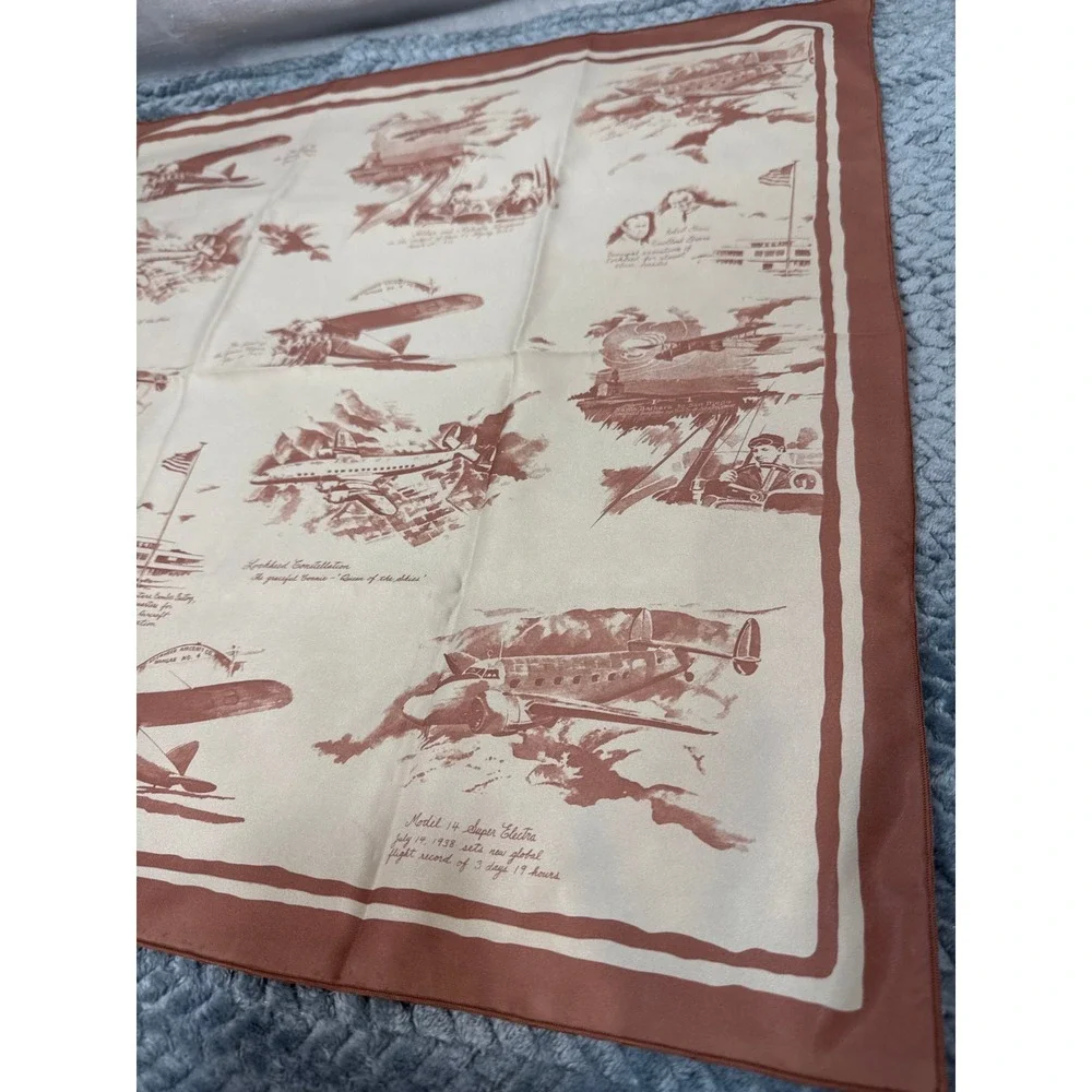 Vintage Lockheed Aircraft Aviation History Silk Scarf Sepia Airplane Print 24x24